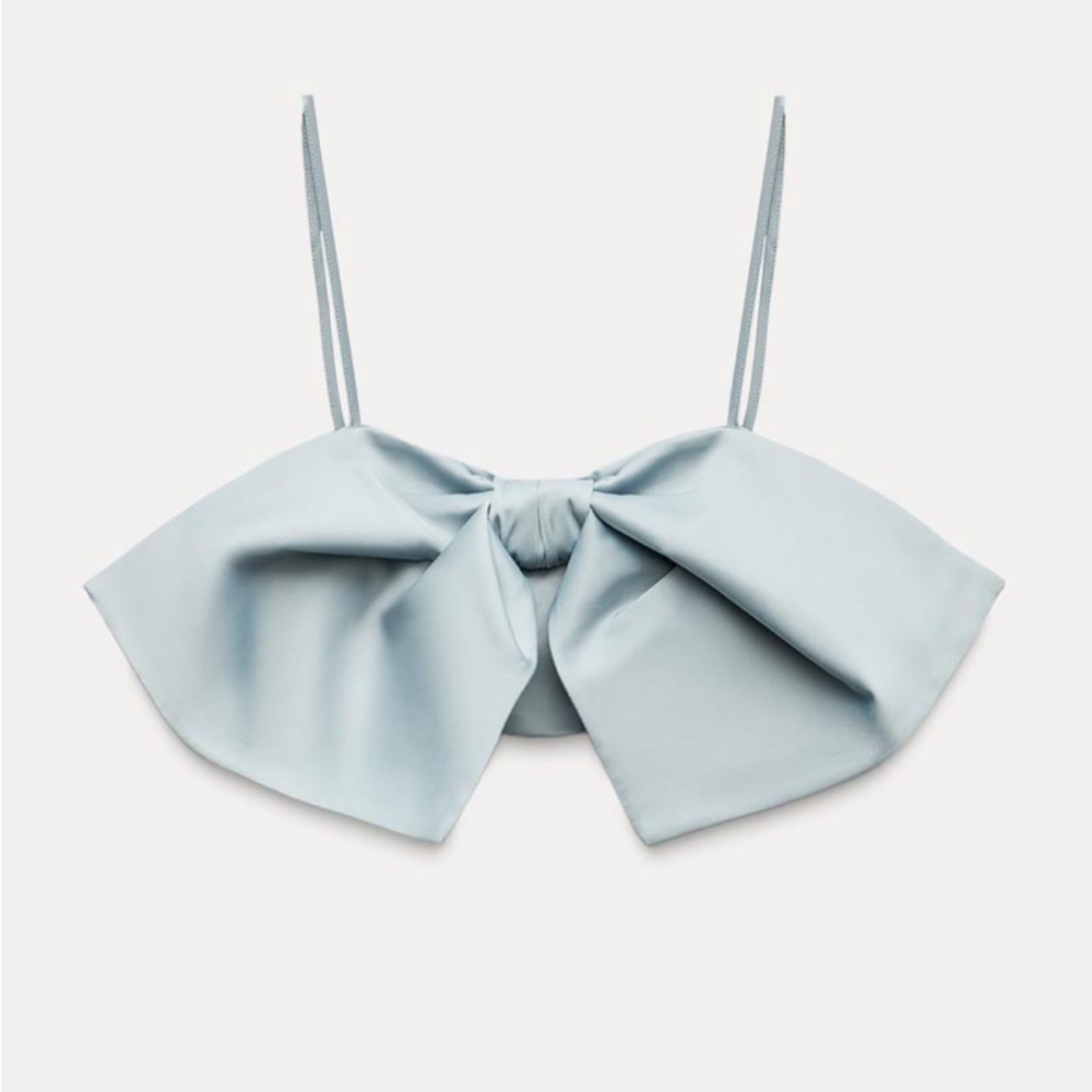 Zara satin effect bow crop top in blue NEW WITH TAGS